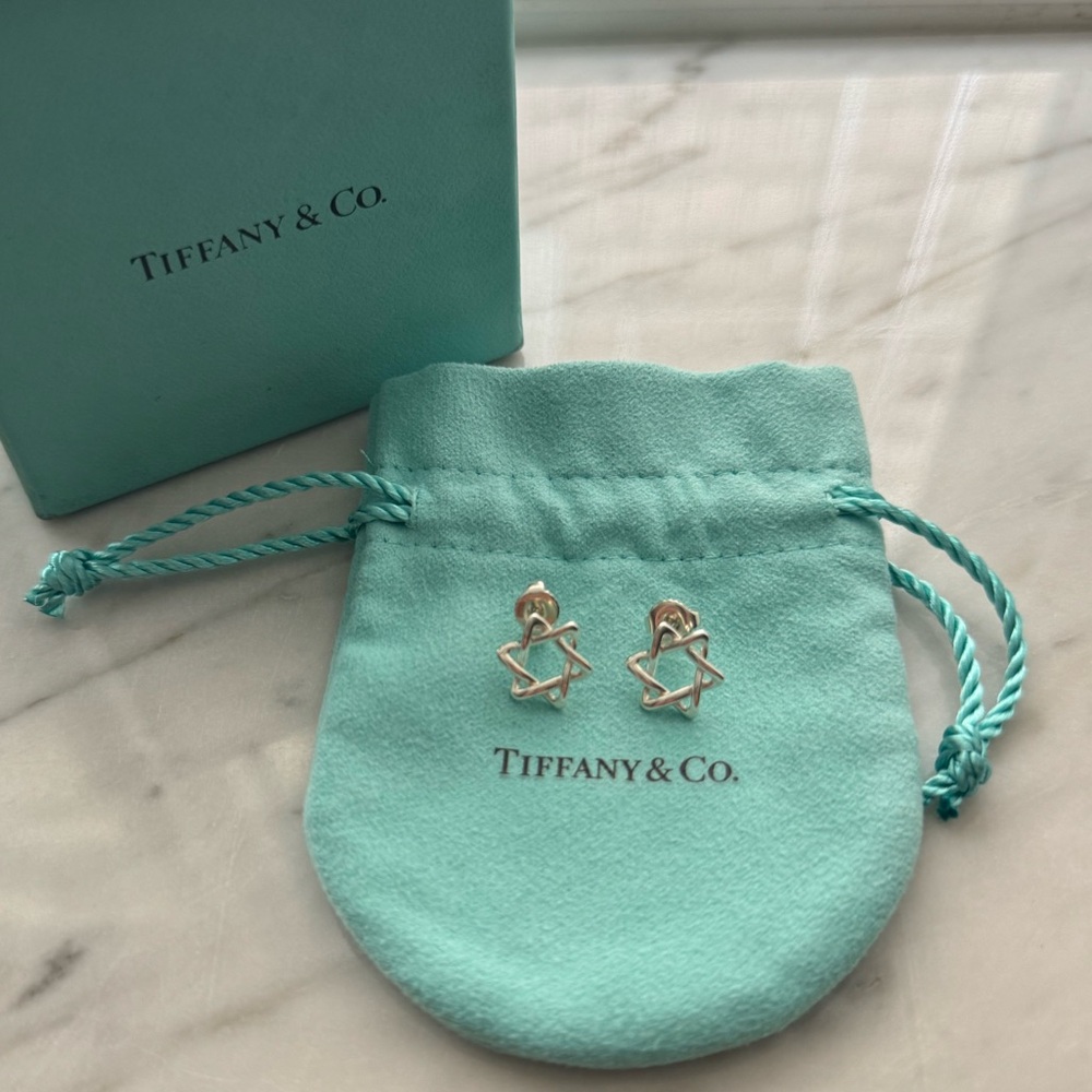 Tiffany & Co 925 Silver Star Of David Peretti Stud Earrings RARE